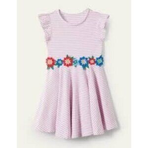 NWT Mini Boden Twirly Flower Applique Dress, Size 9/10